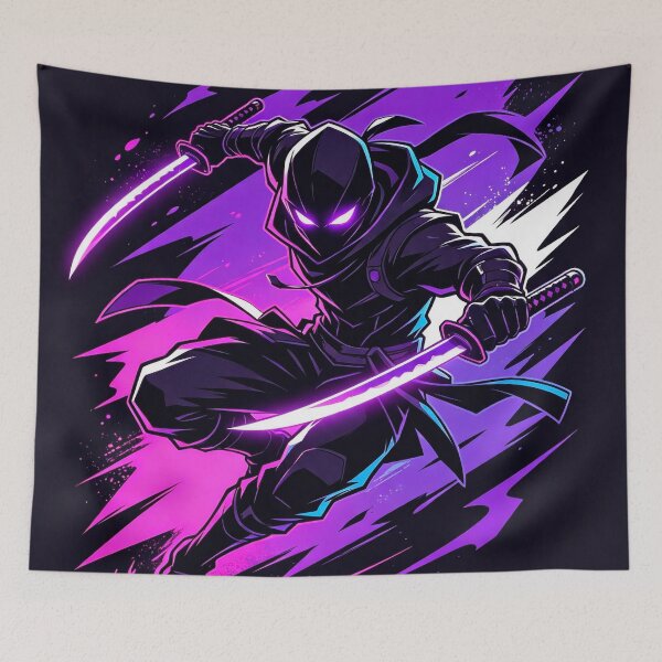 Item preview, Neon Shadow Ninja Dual Katana - Cyberpunk Anime Warrior Art designed and sold by Raloel Art.