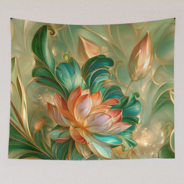 Item preview, Lotus Flower  Fantasy Art in Gold, Red and Blue. designed and sold by MargaretWiktor.