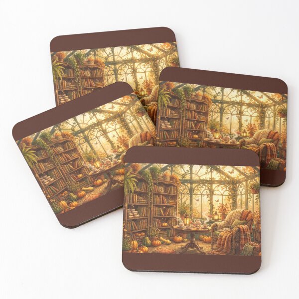 Item preview, Autumn Greenhouse Reading Room | Cozy Botanical Library Wall Art designed and sold by SebastianSpace.