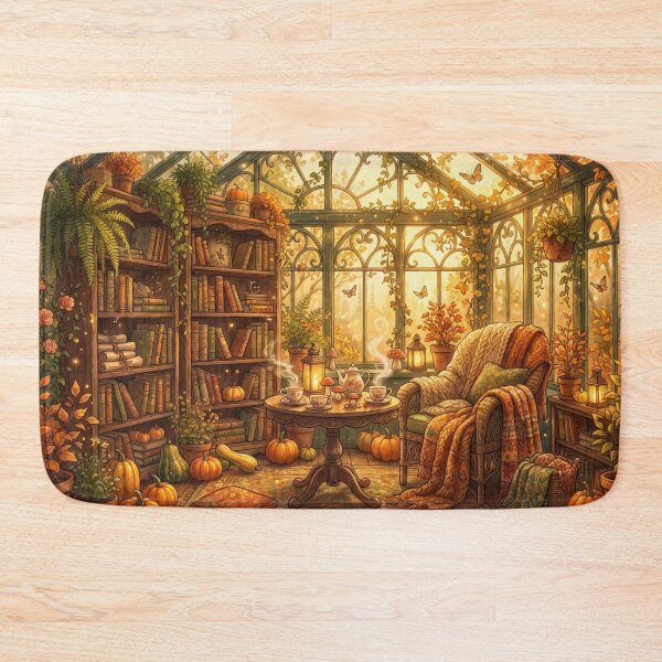 Item preview, Autumn Greenhouse Reading Room | Cozy Botanical Library Wall Art designed and sold by SebastianSpace.