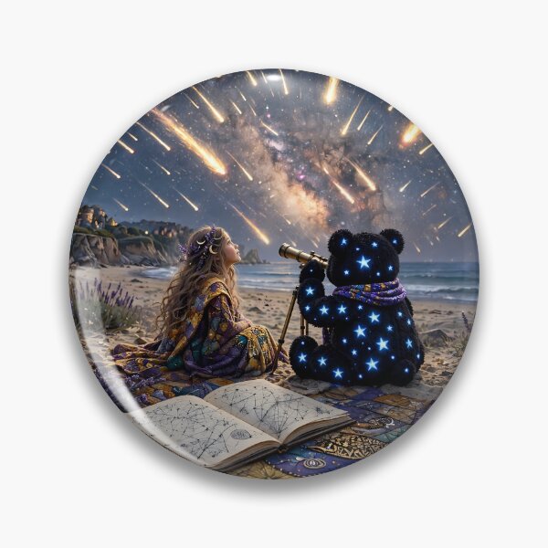 Item preview, Starry Teddy Bear and Girl on a Magical Beach designed and sold by m-y-A-I-A-R-T-.