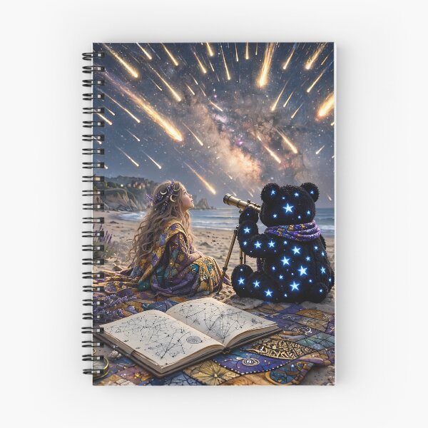 Item preview, Starry Teddy Bear and Girl on a Magical Beach designed and sold by m-y-A-I-A-R-T-.