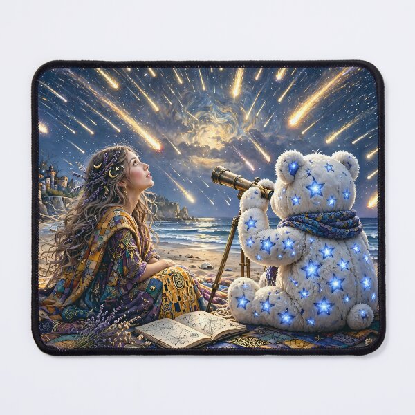 Item preview, Starry Teddy Bear and Girl on a Magical Beach designed and sold by m-y-A-I-A-R-T-.
