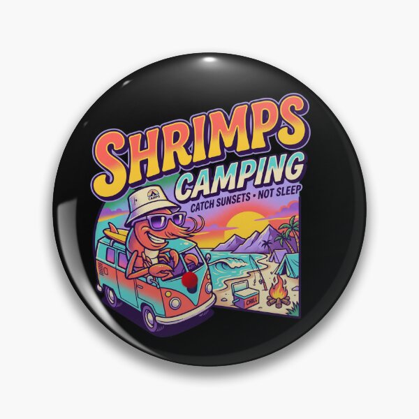 Item preview, 80s Retro Shrimps Camping Funny Summer Surf and Camper Van designed and sold by pawsome purrfect.