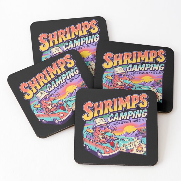 Item preview, 80s Retro Shrimps Camping Funny Summer Surf and Camper Van designed and sold by pawsome purrfect.