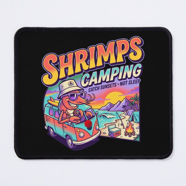Item preview, 80s Retro Shrimps Camping Funny Summer Surf and Camper Van designed and sold by pawsome purrfect.