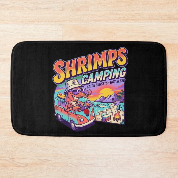 Item preview, 80s Retro Shrimps Camping Funny Summer Surf and Camper Van designed and sold by pawsome purrfect.