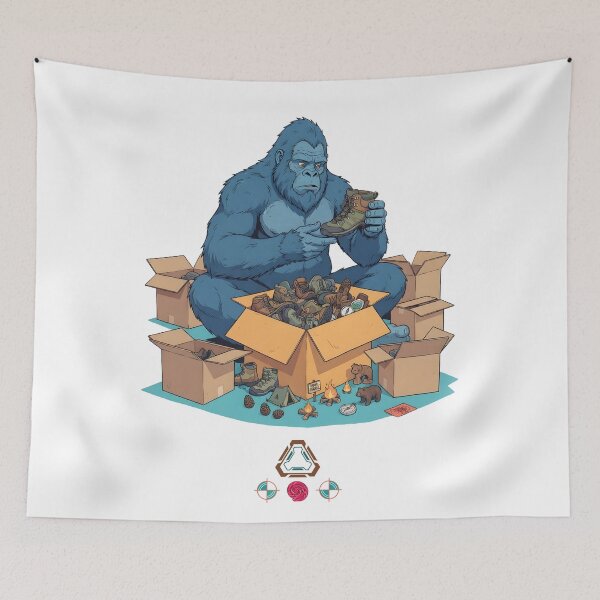 Item preview, Bigfoot Unpacking Gear Pile - Funny Sasquatch Hiking Boots & Camping Art T-Shirt designed and sold by Whimsy Trail Co.