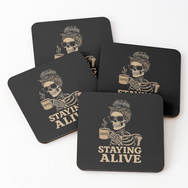 Item preview, Staying Alive Skeleton Drinking Coffee Messy Bun Mom Retro designed and sold by haitrieuic96.