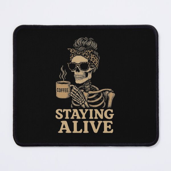 Item preview, Staying Alive Skeleton Drinking Coffee Messy Bun Mom Retro designed and sold by haitrieuic96.