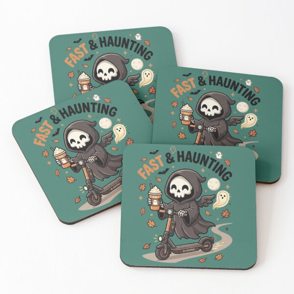 Item preview, Fast and Haunting - Cute Grim Reaper on Electric Scooter with Pumpkin Spice Latte designed and sold by LUKOWEAR.