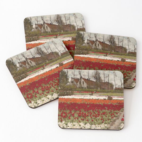 Item preview, The Tulip Nursery 'Leeuwenstein' in Hillegom tulip field landscape floral art print painting by by Antonie Louis Koster designed and sold by Jéanpaul  Ferro.