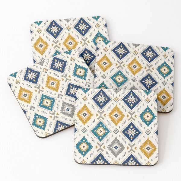 Item preview, Boho Geometric Folk Pattern – Navy Blue, Mustard & Teal designed and sold by Punch-E415.
