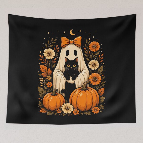Item preview, Cute ghost with black cat and pumpkins design halloween designed and sold by rafaeltto.