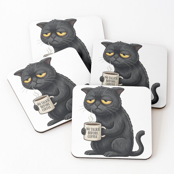 Item preview, Funny Black Cat No Talkie Before Coffee Meme designed and sold by ZoneMerch.