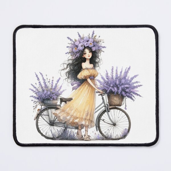 Item preview, Lavender Girl with Bicycle Watercolor Art designed and sold by Sela Art .