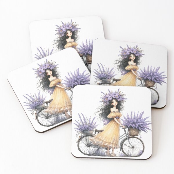 Item preview, Lavender Girl with Bicycle Watercolor Art designed and sold by     Sela Art .
