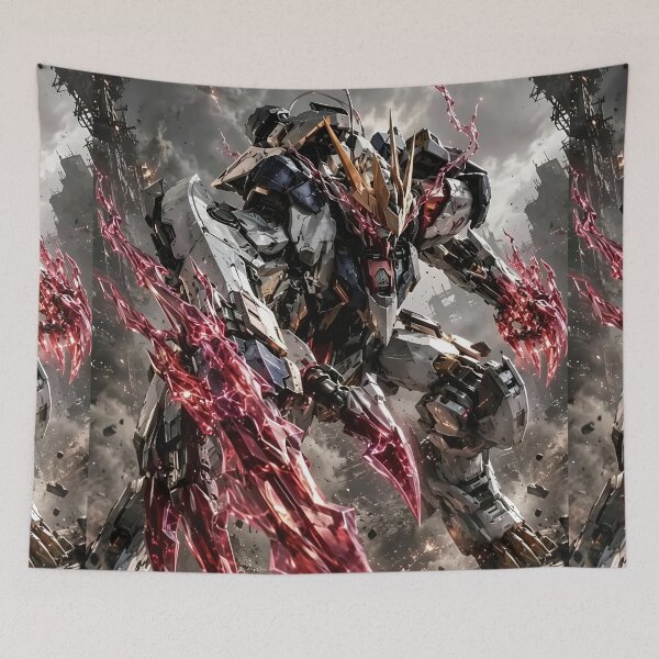 Item preview, Red Energy Mecha Warrior – Futuristic Giant Robot Sci Fi Battle Art designed and sold by Dyan4.
