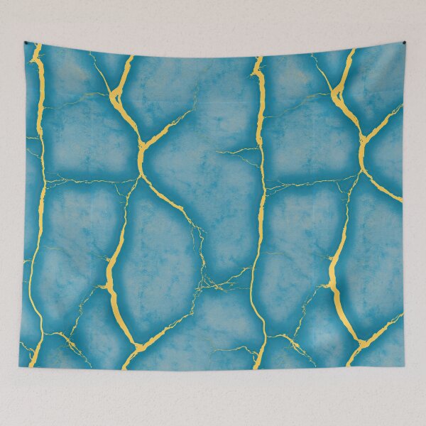 Item preview, Kintsugi Style Gold Veins on Cyan Stone designed and sold by Piotrek0001.