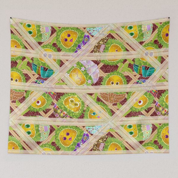 Item preview, Golden Durian in 3D Bamboo Basket Mesh Pattern - Kawaii Thai Art designed and sold by Vector Loom Studio 9.