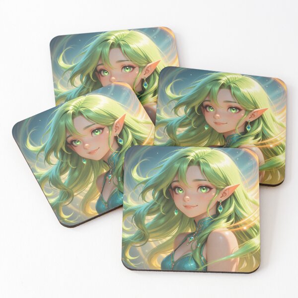 Item preview, Luminous Green-Haired Elf Woman with Golden Magic designed and sold by Killington.
