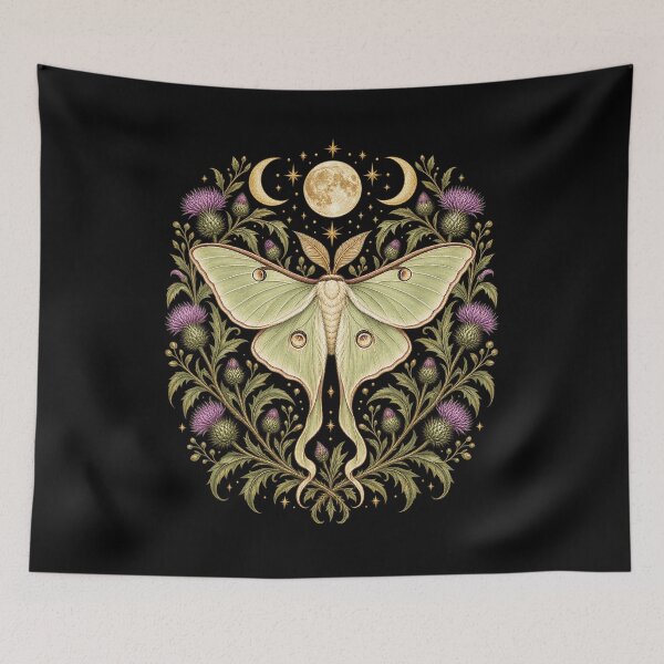 Item preview, Celestial Luna Moth Moon Phase Thistle Botanical Art designed and sold by TadeoNivar.
