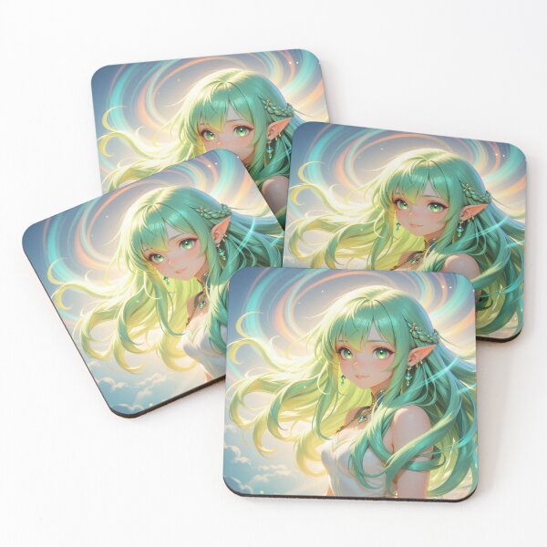 Item preview, Celestial Green-Haired Elf Woman with Flowing Teal Hair designed and sold by Killington.