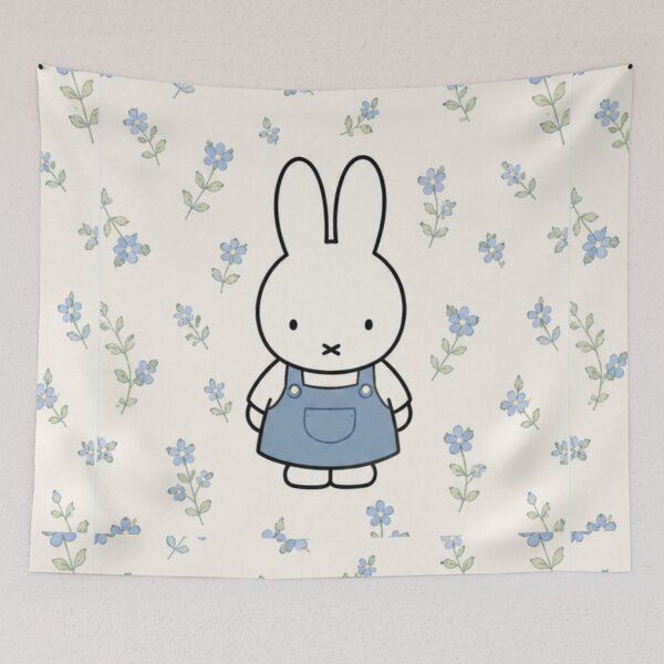 Item preview, Lavender / Blue Dungarees & Floral Background Miffy Inspired designed and sold by Cozy Moss Studio.