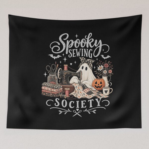Item preview, Spooky Sewing Society Ghost Quilting Halloween Art designed and sold by NoeValdric.