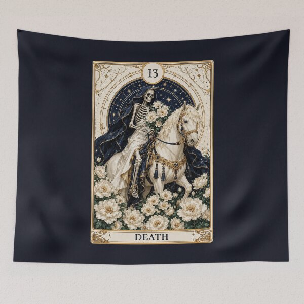 Item preview, Death Tarot Card Skeleton Rider Floral Gothic Art  designed and sold by MythicMood.