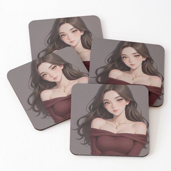 Item preview, Elegant Brunette Woman in Burgundy Off-Shoulder Dress designed and sold by Killington.