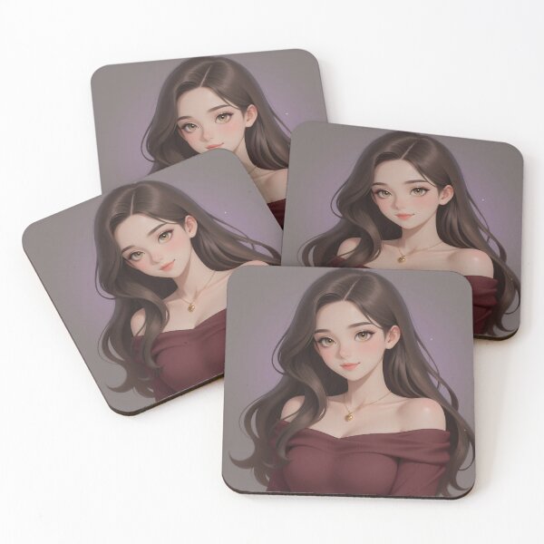 Item preview, Graceful Brunette Woman in a Burgundy Off-Shoulder Dress designed and sold by Killington.