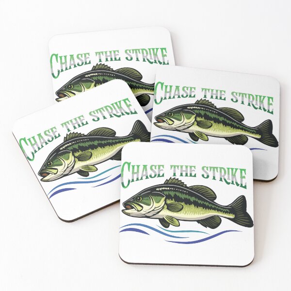 Item preview, Bass fishing Illustration in logo style with custom text "Chase The Strike". designed and sold by Art-Horizon.