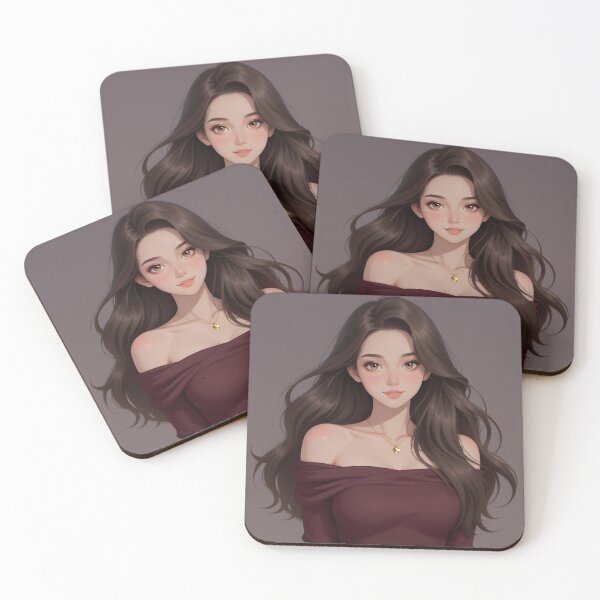 Item preview, Elegant Brunette Woman in Burgundy Off-Shoulder Dress designed and sold by Killington.