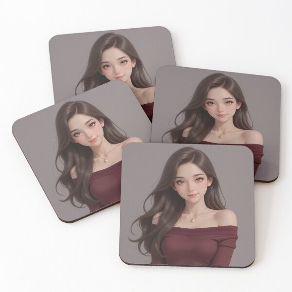 Item preview, Elegant Brunette Woman in Burgundy Off-Shoulder Dress Portrait designed and sold by Killington.