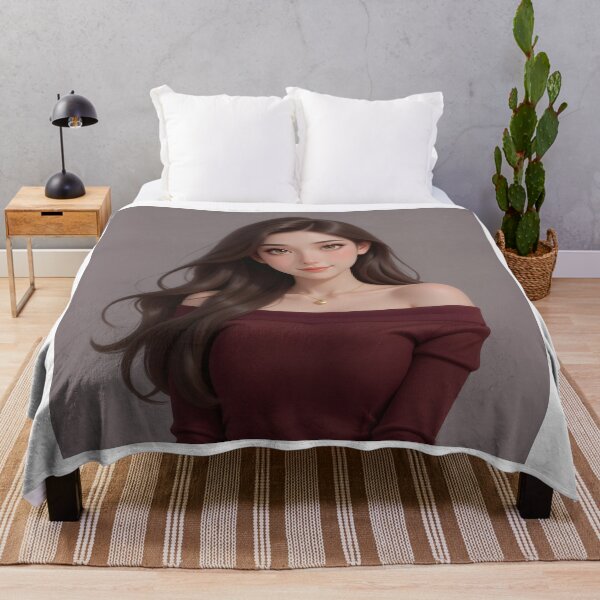 Item preview, Elegant Brunette Woman in Burgundy Off-Shoulder Dress Portrait designed and sold by Killington.