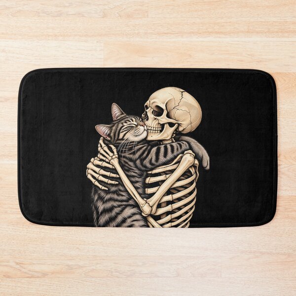 Item preview, Cat and Skeleton Owner Hugging Cute Spooky Halloween Cat Lover Design designed and sold by flowerpower999.