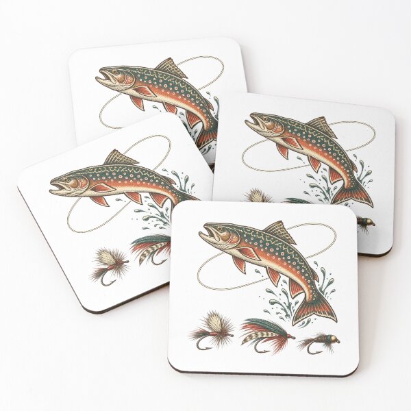 Item preview, Leaping Brook Trout with Classic Fishing Flies designed and sold by eignvalue.
