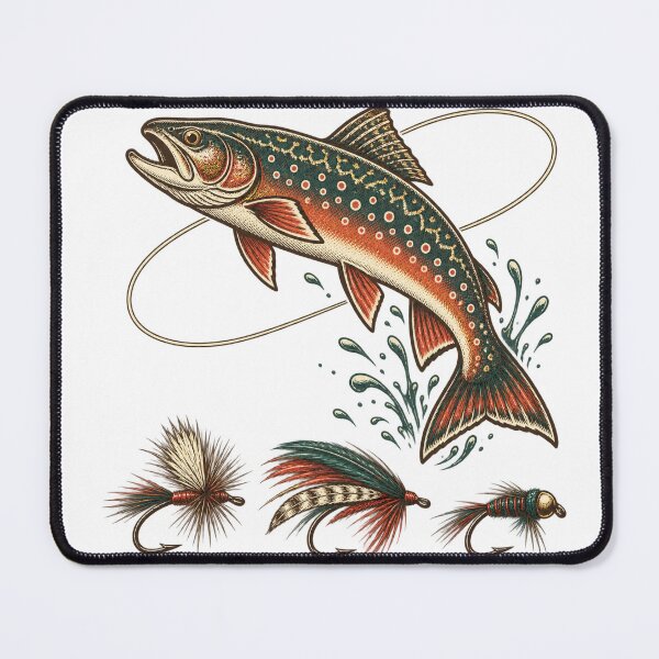 Item preview, Leaping Brook Trout with Classic Fishing Flies designed and sold by eignvalue.