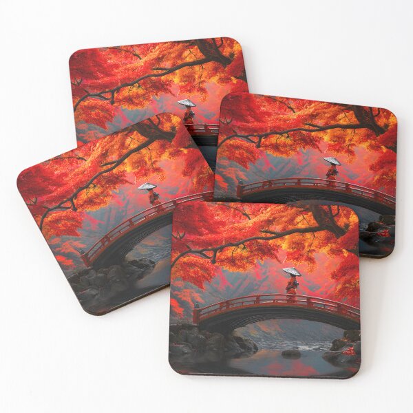 Item preview, Serene Autumn Landscape with Red Maple Leaves designed and sold by Artessie.