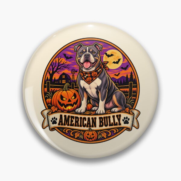 Item preview, American Bully Halloween Shirt – Retro Pumpkin Patch Dog Badge Design designed and sold by Globalcitytees.