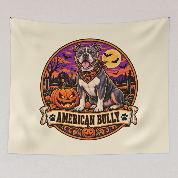 Item preview, American Bully Halloween Shirt – Retro Pumpkin Patch Dog Badge Design designed and sold by Globalcitytees.