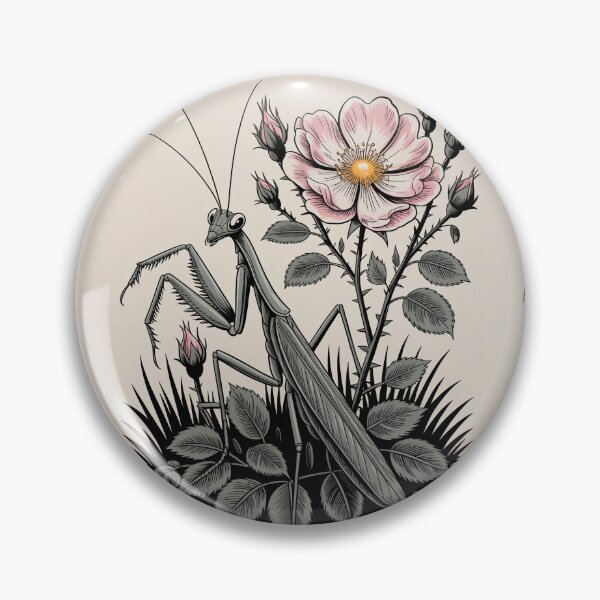 Item preview, Praying Mantis and Wild Rose Botanical Illustration designed and sold by NuvoraNest.