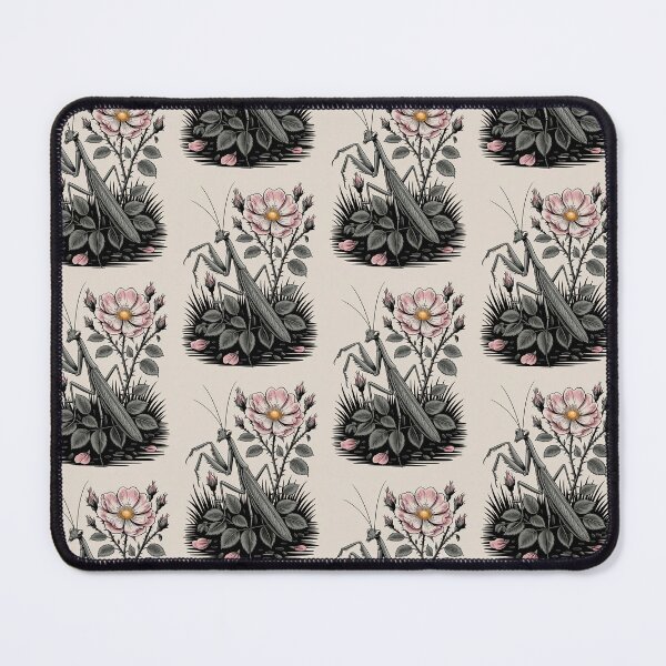 Item preview, Praying Mantis and Wild Rose Botanical Illustration designed and sold by NuvoraNest.