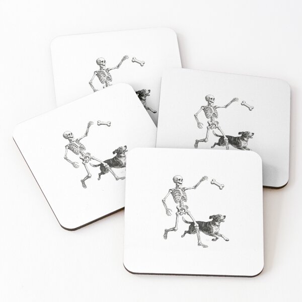 Item preview, Skeleton Playing with Dog Gothic Vintage Pencil Illustration designed and sold by OksArtStudio.