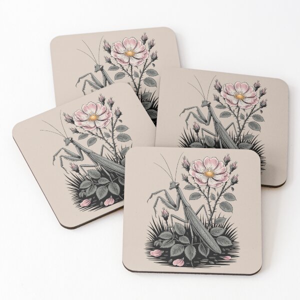 Item preview, Praying Mantis and Wild Rose Botanical Illustration designed and sold by NuvoraNest.