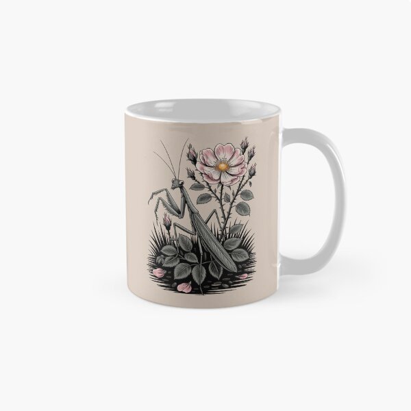 Item preview, Praying Mantis and Wild Rose Botanical Illustration designed and sold by NuvoraNest.