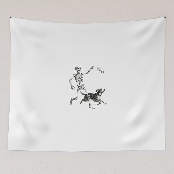 Item preview, Skeleton Playing with Dog Gothic Vintage Pencil Illustration designed and sold by OksArtStudio.