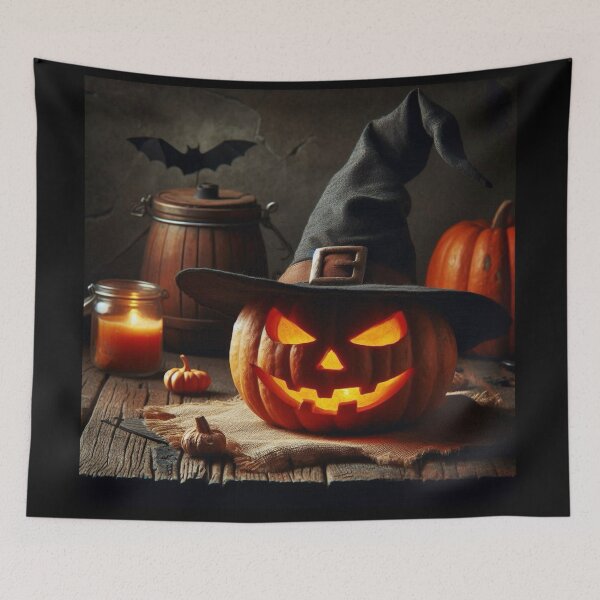 Item preview, Spooky Pumpkin With Witch Hat – Halloween Glow Art designed and sold by Rocket&Stars.