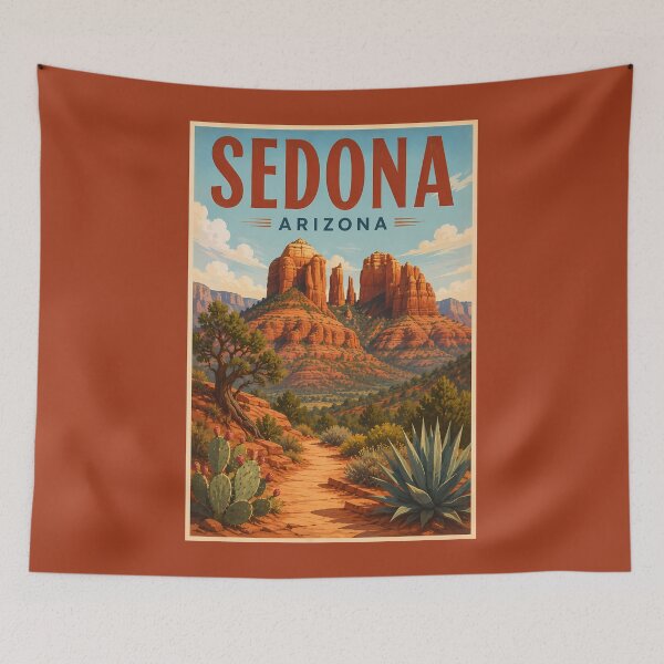 Item preview, Sedona Arizona Cathedral Rock Illustration Travel Art Vintage designed and sold by KrisSidDesigns.